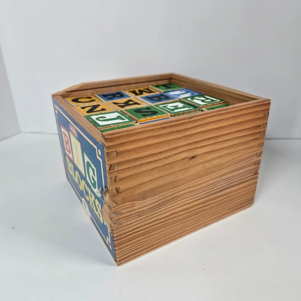 Schylling Big Blocks 48 Piece Wooden Alphabet Set Vintage Toy Kids Baby vtg